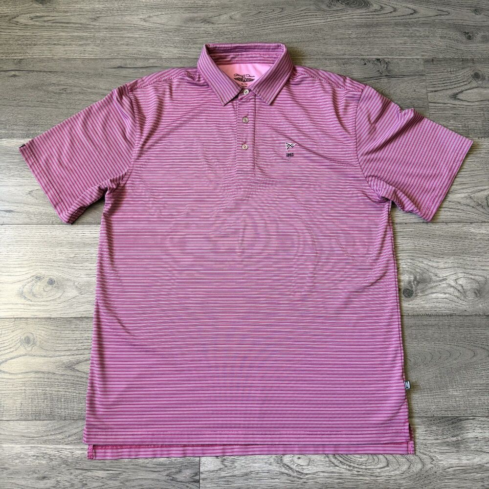 Straight Down Men’s Golf Performance Country Club‎ Pink Striped Polo - Size XL